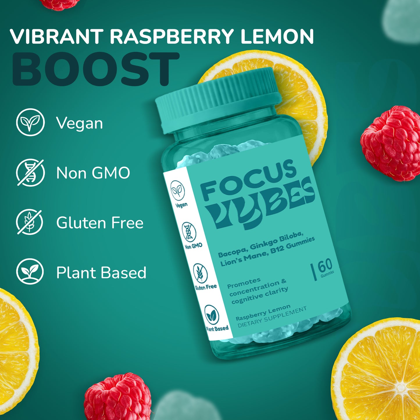 Vybes Focus & Clarity Gummies – Cognitive & Mental Performance Support – 60 Gummies