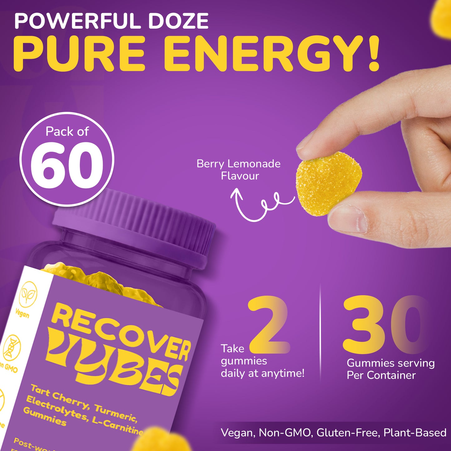 Vybes Recover Gummies – Muscle Recovery & Post-Workout Support – 60 Gummies