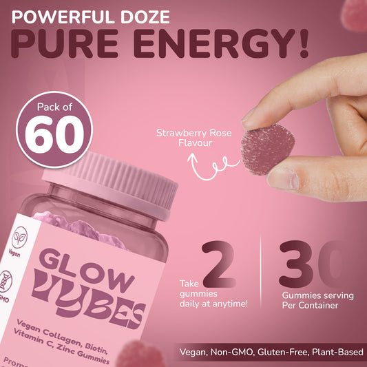 Vybes Glow Beauty Gummies – Skin, Hair & Nails Support with Biotin – 60 Gummies