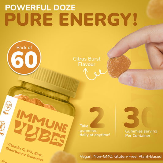 Vybes Immune Defense Gummies – Vitamin C, Zinc & Antioxidant Support – 60 Gummies