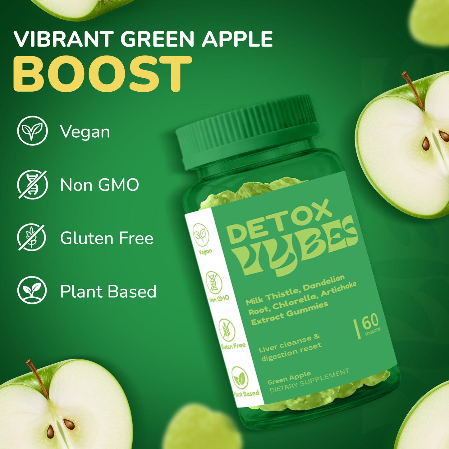 Vybes Detox Support Gummies – Daily Cleanse & Digestive Balance – 60 Gummies