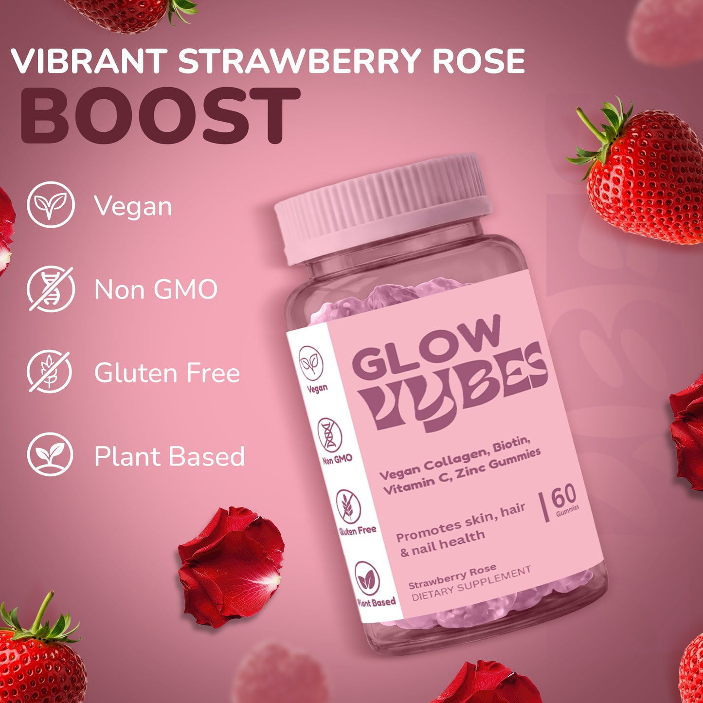 Vybes Glow Beauty Gummies – Skin, Hair & Nails Support with Biotin – 60 Gummies