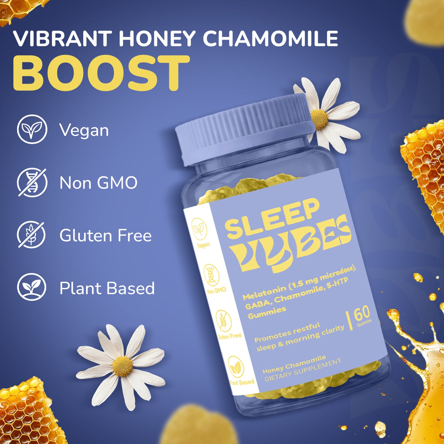 Vybes Sleep Support Gummies – Natural Rest & Relaxation Formula – 60 Gummies
