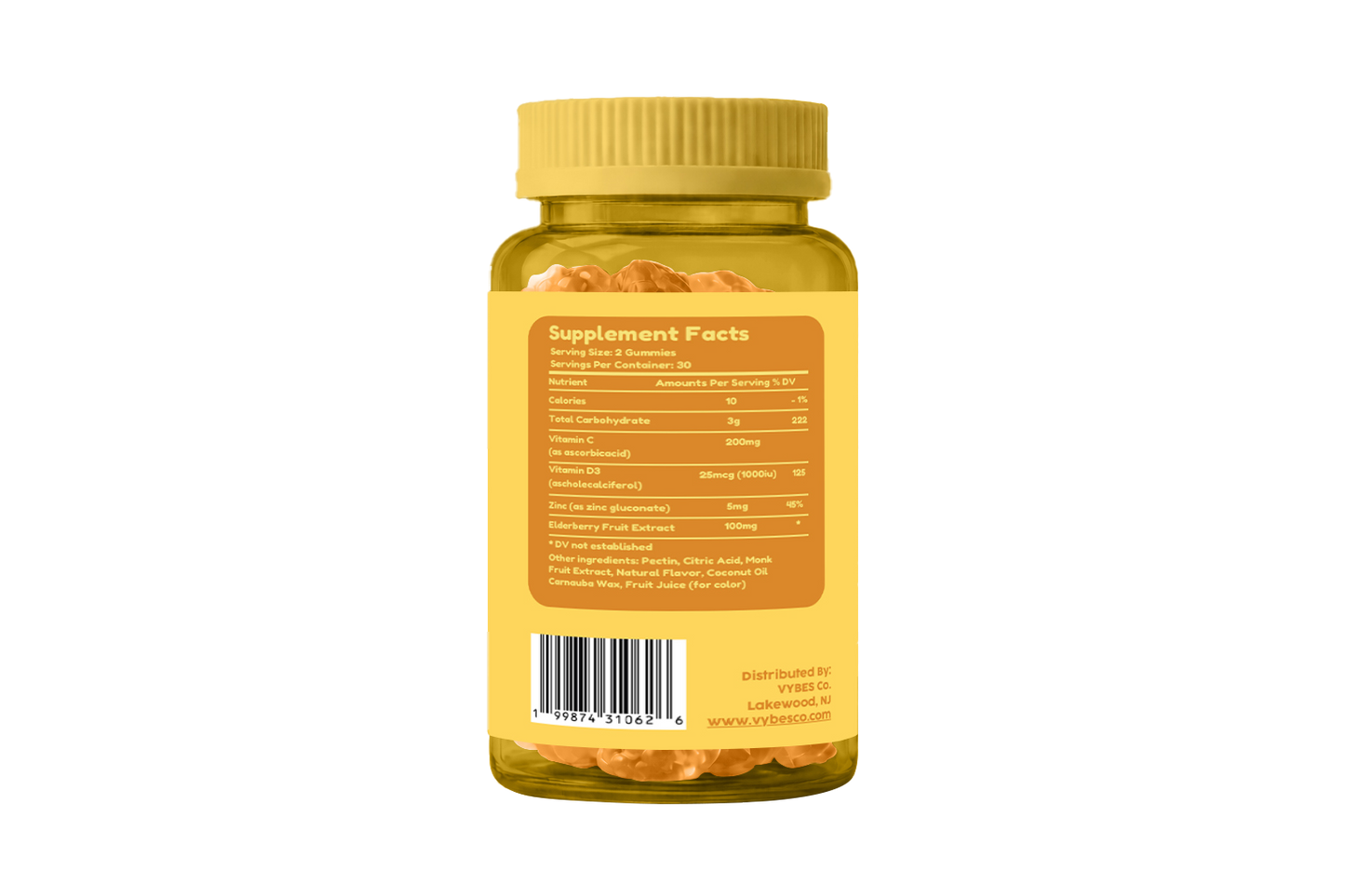 Vybes Immune Defense Gummies – Vitamin C, Zinc & Antioxidant Support – 60 Gummies